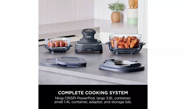 Ninja CRISPi 4-in-1 Portable Glass Air Fryer Cyber Space FN101UKGY, compact multi-function fryer at Keans Claremorris