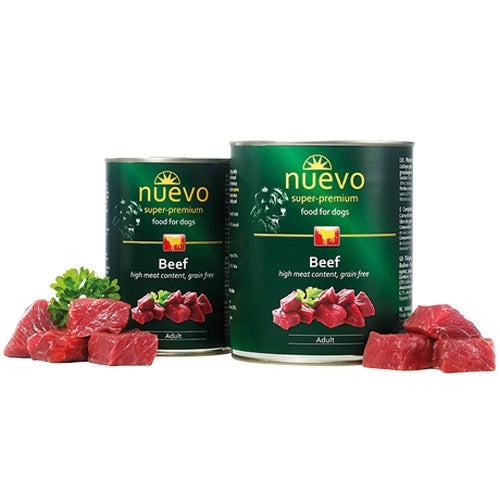 Nuevo Beef Dog Food 400g - high meat content 72%, grain-free, nutritious & tasty dog food from Keans Claremorris.