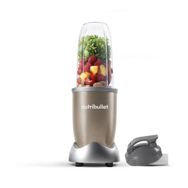 NutriBullet PRO 900 blender kit with 24,000 RPM extractor blade, tall cup, flip-top lid, champagne finish – Keans