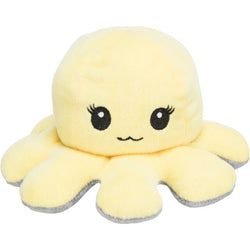 Reversible Octopus Plush Dog Toy, soft polyester, gentle on mouth, yellow/grey, 19cm – Keans Claremorris