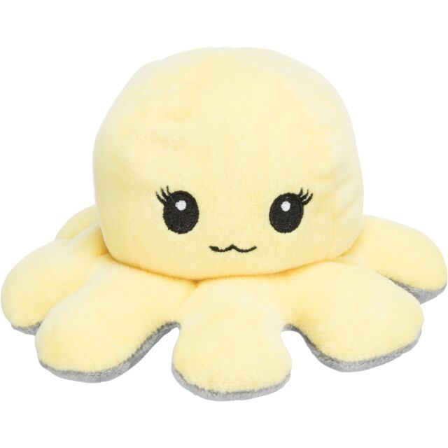Reversible Octopus Plush Dog Toy, soft polyester, gentle on mouth, yellow/grey, 19cm – Keans Claremorris