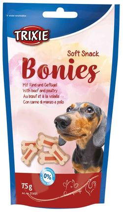 Soft Snack Bonies 75g for small dogs and puppies, beef & poultry treats, no added sugar, resealable bag - Keans Claremorris