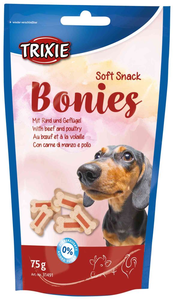 Soft Snack Bonies 75g for small dogs and puppies, beef & poultry treats, no added sugar, resealable bag - Keans Claremorris