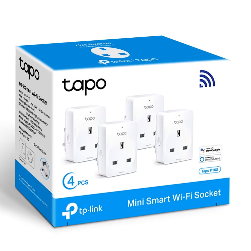 Tapo P100 Mini Smart WiFi Socket 4-Pack with remote app control, voice commands, scheduling, and energy monitoring – Keans