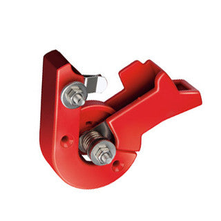 Red Pel Cut Out Switch with stainless steel contacts and clear on/off lever, shown against white background.
