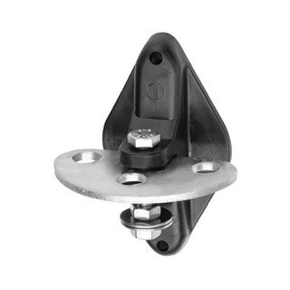 Pel Activator Plate showing black insulator, stainless steel bolt, and galvanized steel mounting plate on white background.