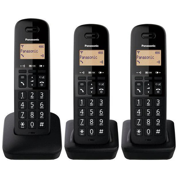 Panasonic KX-TGB613 Trio cordless phones, 3 handsets, DECT, caller ID, backlit display – available at Keans Claremorris.