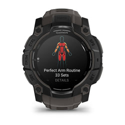 Garmin Instinct 3 50mm AMOLED smartwatch in black with charcoal band, available at Keans Claremorris.