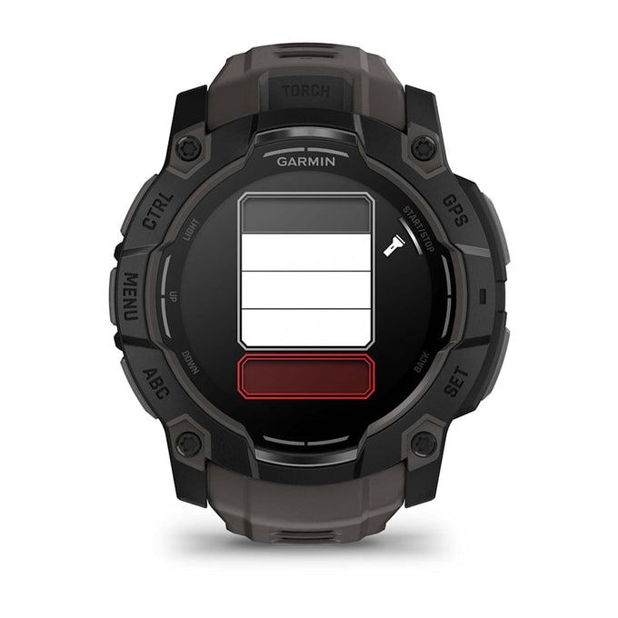 Garmin Instinct 3 50mm AMOLED smartwatch in black with charcoal band, rugged design – available at Keans Claremorris