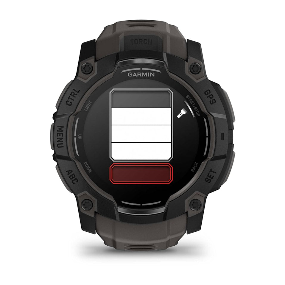 Garmin Instinct 3 50mm AMOLED smartwatch in black with charcoal band, rugged design – available at Keans Claremorris