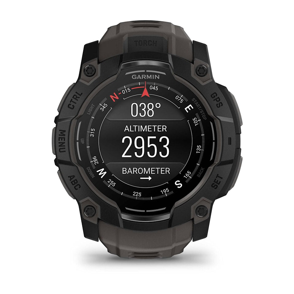Garmin Instinct 3 50mm AMOLED smartwatch in black with charcoal band, rugged design – available at Keans Claremorris