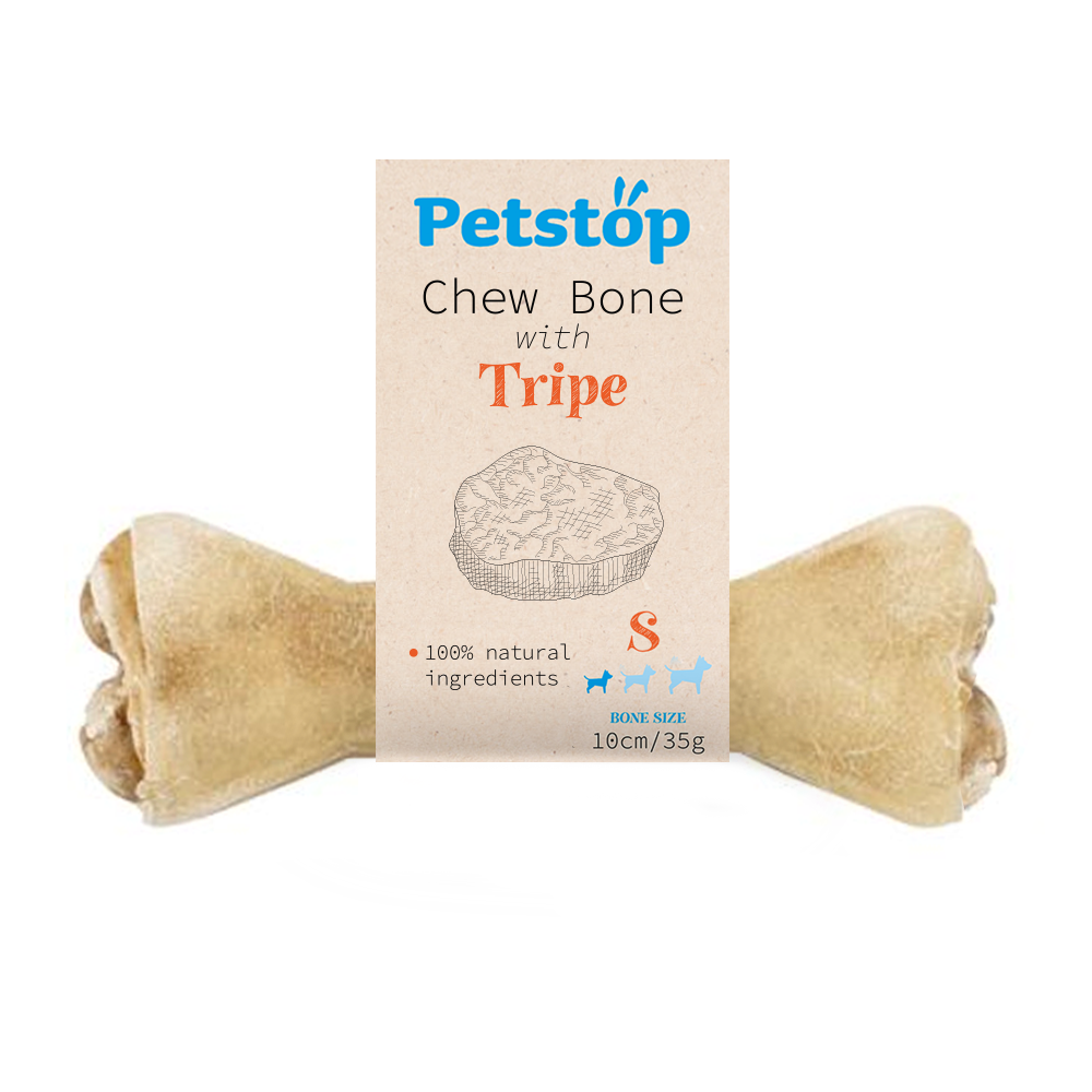 Large 17cm chewing bone with tripe, high protein, aids dental health, easily digestible – Keans Claremorris pet store.