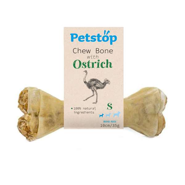 Large Ostrich Dog Chew Bone 17cm, high protein, digestible, prevents plaque – Keans Claremorris