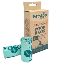 Petstop Eco 60 compostable poop bags, 4 rolls, leak-proof, biodegradable corn starch, eco-friendly, Keans Claremorris.