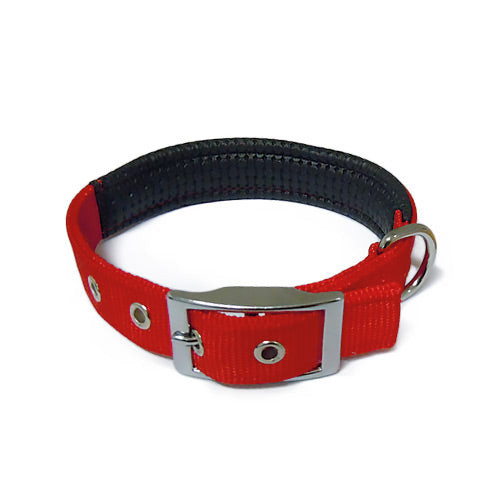 Red 26-inch padded nylon pet collar with steel buckle for comfort and durability | Keans Claremorris