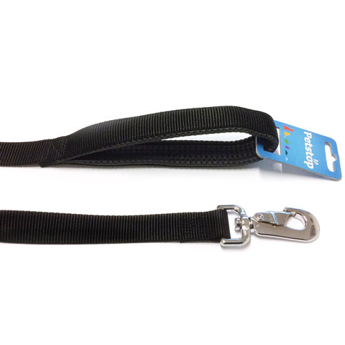Black padded dog lead 1x18 inch with steel hook, durable and comfortable – Keans Claremorris.