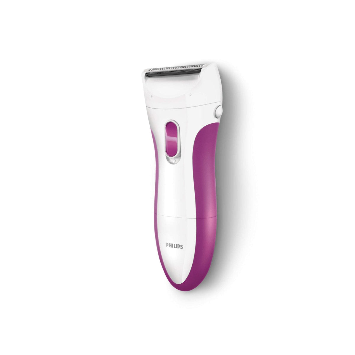 Philips HP6341 white and purple cordless ladyshave with foil head and ergonomic grip on white background
