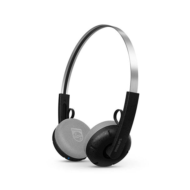Philips The Ringo Black Bluetooth on-ear headphones with slim metal headband and cushioned ear pads.
