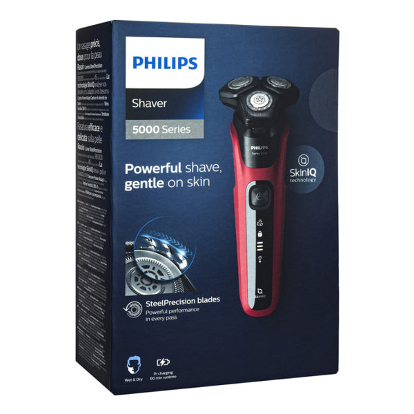 Phillips Shaver 5000 Series Fire Red & Grey cordless rotary shaver with 60-min run time, fast delivery from Keans