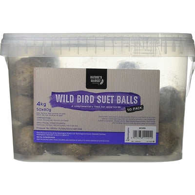 Fat Balls 50 pack 4KG tub, no net, suet wild bird feed with resealable lid - Keans Claremorris