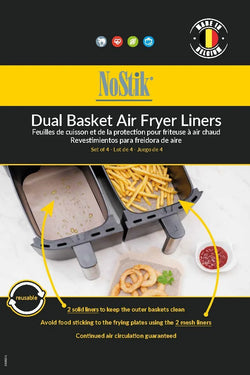 Air Fryer Liners Dual Basket 4-pack by NOSTIK, reusable non-stick PTFE liners, easy clean, fits 25.8x14.3cm baskets – Keans