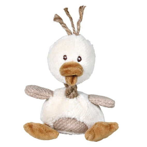 Plush Duck Dog Toy with rope and squeaker, 15cm, soft and durable chew toy by Keans Claremorris.