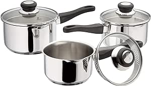 Judge Vista 3Pc Stainless Steel Draining Saucepan Set 14/16/18cm with straining lids and heat-resistant handles - Keans