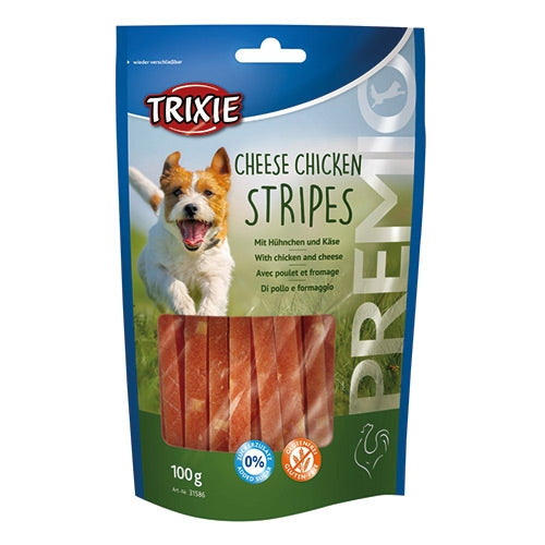 Premio Chicken and Cheese Strips 100g, 81% meat, high protein, no added sugar, resealable bag - Keans Claremorris