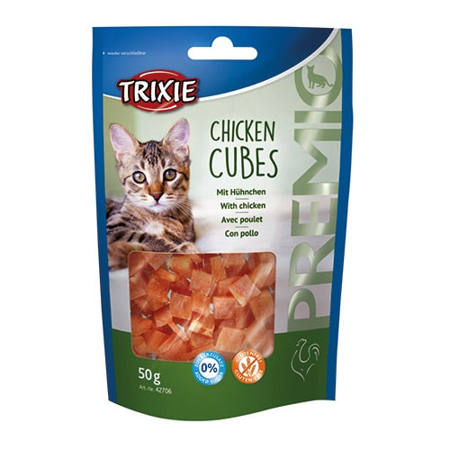 Premio Chicken Cubes Cat Treat 50g, 73% chicken meat, no added sugar, resealable bag – Keans Claremorris
