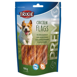 Trixie Premio Chicken Flags rawhide chewing rolls with 65% chicken, 100g resealable pack – Keans Claremorris pet treats