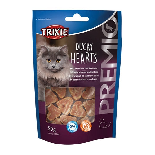 Premio Hearts Cat Treats with Duck Breast & Pollock, 65% Meat, 18% Fish, No Added Sugar, Resealable Bag - Keans Claremorris
