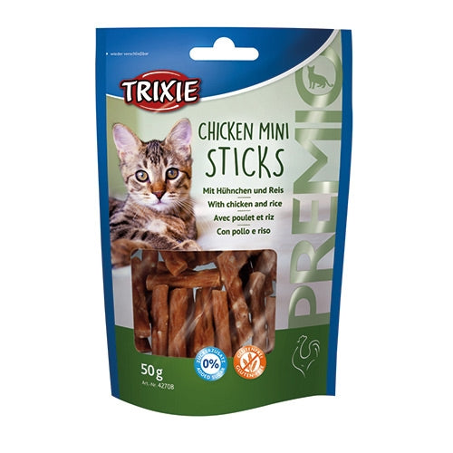 Premio Mini Sticks Chicken & Rice dog treats, 67% meat, no added sugar, resealable bag – available at Keans Claremorris.