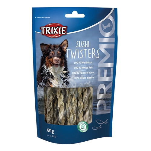 Premio Sushi Twisters 60g white fish treat with Omega 3 & 6, high protein, resealable bag - Keans Claremorris