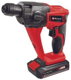 Einhell Power X-Change 18V cordless rotary hammer drill kit with 1.2J impact, LED light, battery, charger, and drill bits -