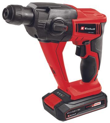 Einhell Power X-Change 18V cordless rotary hammer drill kit with 1.2J impact, LED light, battery, charger, and drill bits -