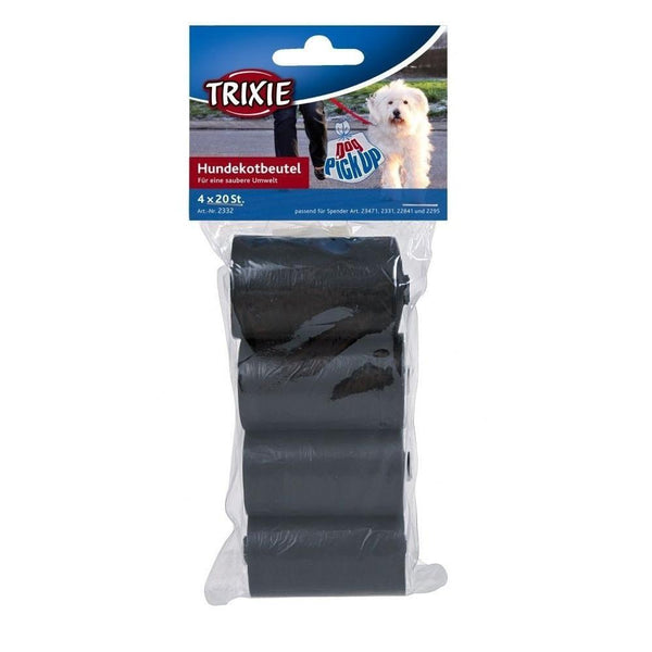 Black dog poop bags, 4 rolls, 20 bags each, fits all dispensers – Dog Pick Up Poo Bags by Keans Claremorris