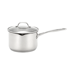 Stellar Profile 18cm stainless steel draining saucepan 2.3L with glass lid, oven-safe, induction compatible – Keans