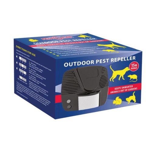 Pestclear Solar Animal Repeller - ultrasonic outdoor pest control for cats, dogs, rabbits, with AC adapter, Keans Claremorris