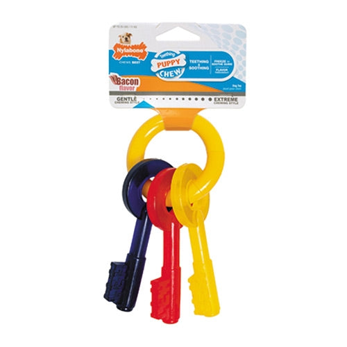 Nylabone Puppy Teething Keys Bacon flavor, soft chew toy for puppies up to 7kg, cleans teeth, controls tartar - Keans