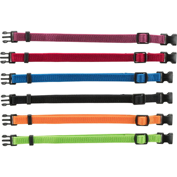 Set of 6 adjustable nylon puppy collars M-L, colors red, green, yellow, purple, blue, black – Keans Claremorris