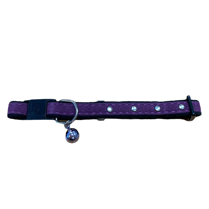 Velvet cat collar with rhinestone gems and bell, adjustable snap-on design for safety – Keans Claremorris.