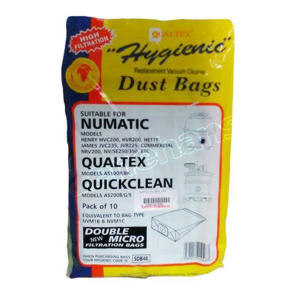 Qualtex Hygienic SDB48 Vacuum Cleaner Dust Bags, pack of 10, double micro filtration, fits Henry & Numatic models – Keans