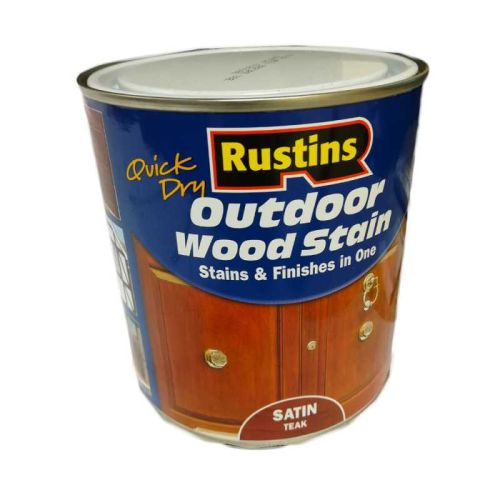 Rustins Woodstain Teak Satin 1L, quick-dry outdoor wood stain, water-based, semi-transparent finish, Keans Claremorris