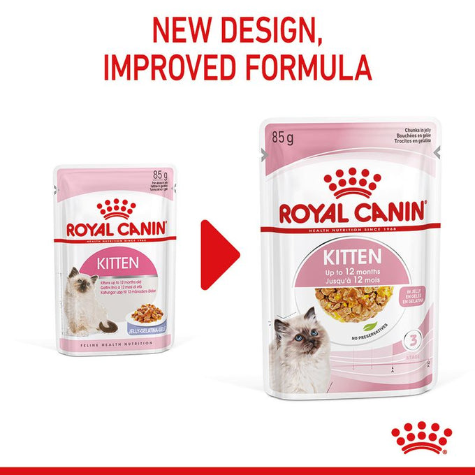 Royal Canin Kitten Jelly Pouch 85g – Nutritious wet food for kittens, available at Keans Claremorris.
