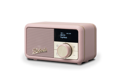 Roberts Revival Petite Dusty Pink Radio with retro design, compact size – available at Keans Claremorris
