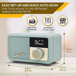 Roberts Revival Petite Duck Egg Radio with retro design, compact size – available at Keans Claremorris
