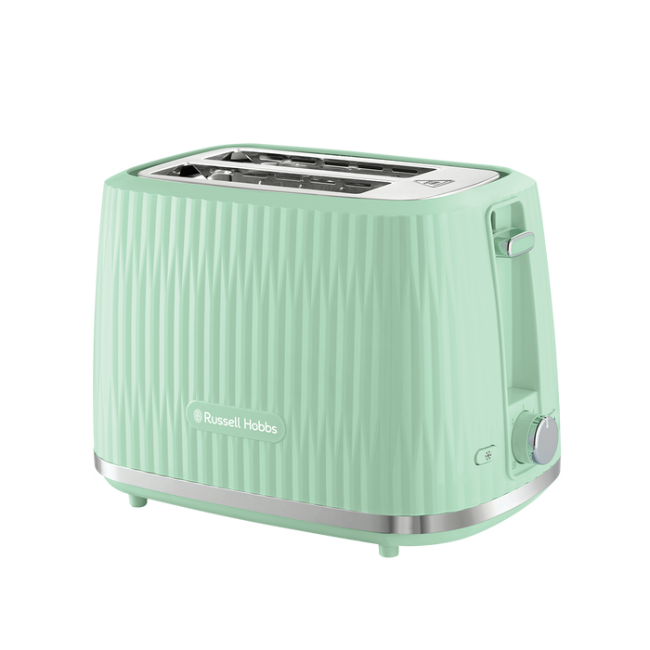 Russell Hobbs 2 Slice Toaster in Pistachio Green with 6 browning settings, frozen, reheat, high lift functions - Keans