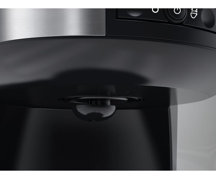 Close-up of the coffee spout and part of the control panel on the Russell Hobbs Buckingham Coffee Machine.