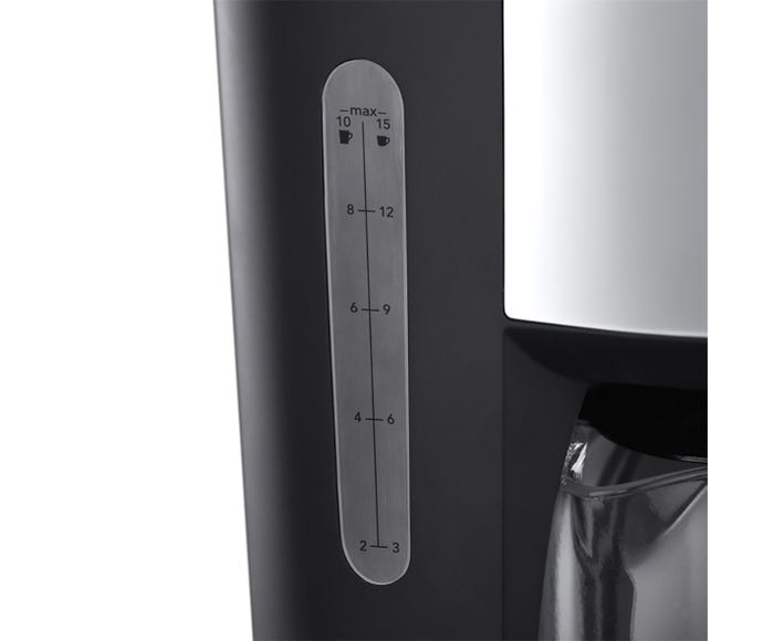 Close-up of Russell Hobbs Buckingham Coffee Machine water level indicator showing cup measurements.
