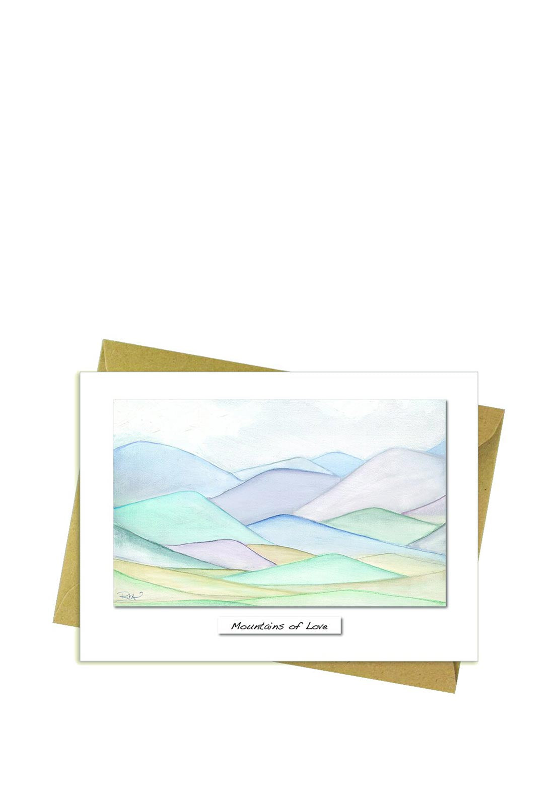 Mountains Of Love card by Rita Oates, 18x13cm, FSC approved, recycled packaging – Keans Claremorris